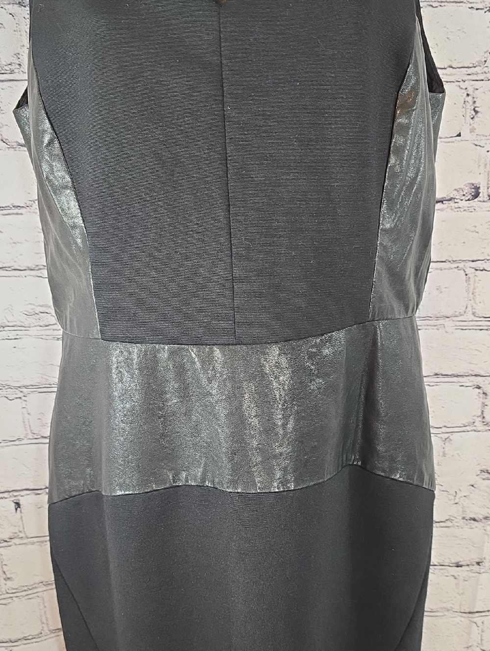 DKNY Black Midi Dress with Real Leather Panels Size 8 - Picture 5 of 12